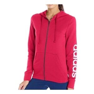 Adidas Women's Raspberry Pink Cotton Blend Logo Zip Up Hoodie XS
